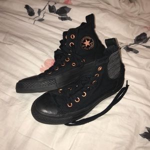 All Black copper converse hightops
